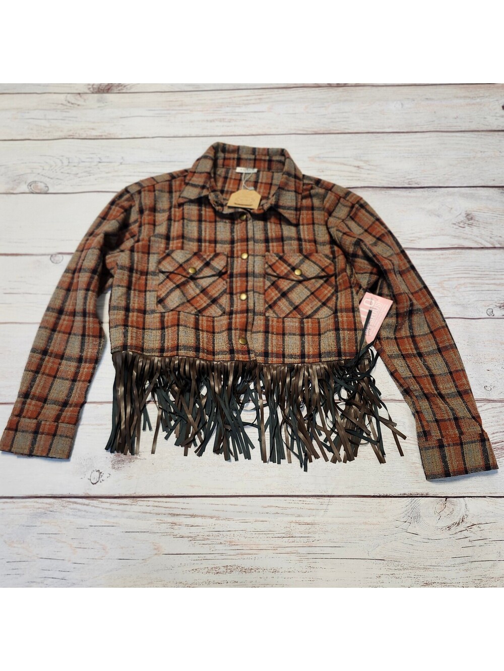 Kori Women's Plaid Fringe Button-Up Shirt Jacket Size XL NWT